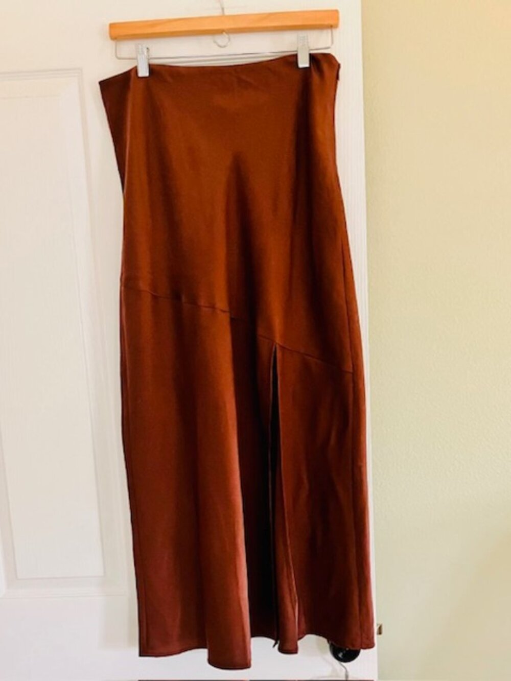 Pink Lily choc brown/copper satin look maxi skirt size L contemporary - Picture 2 of 8